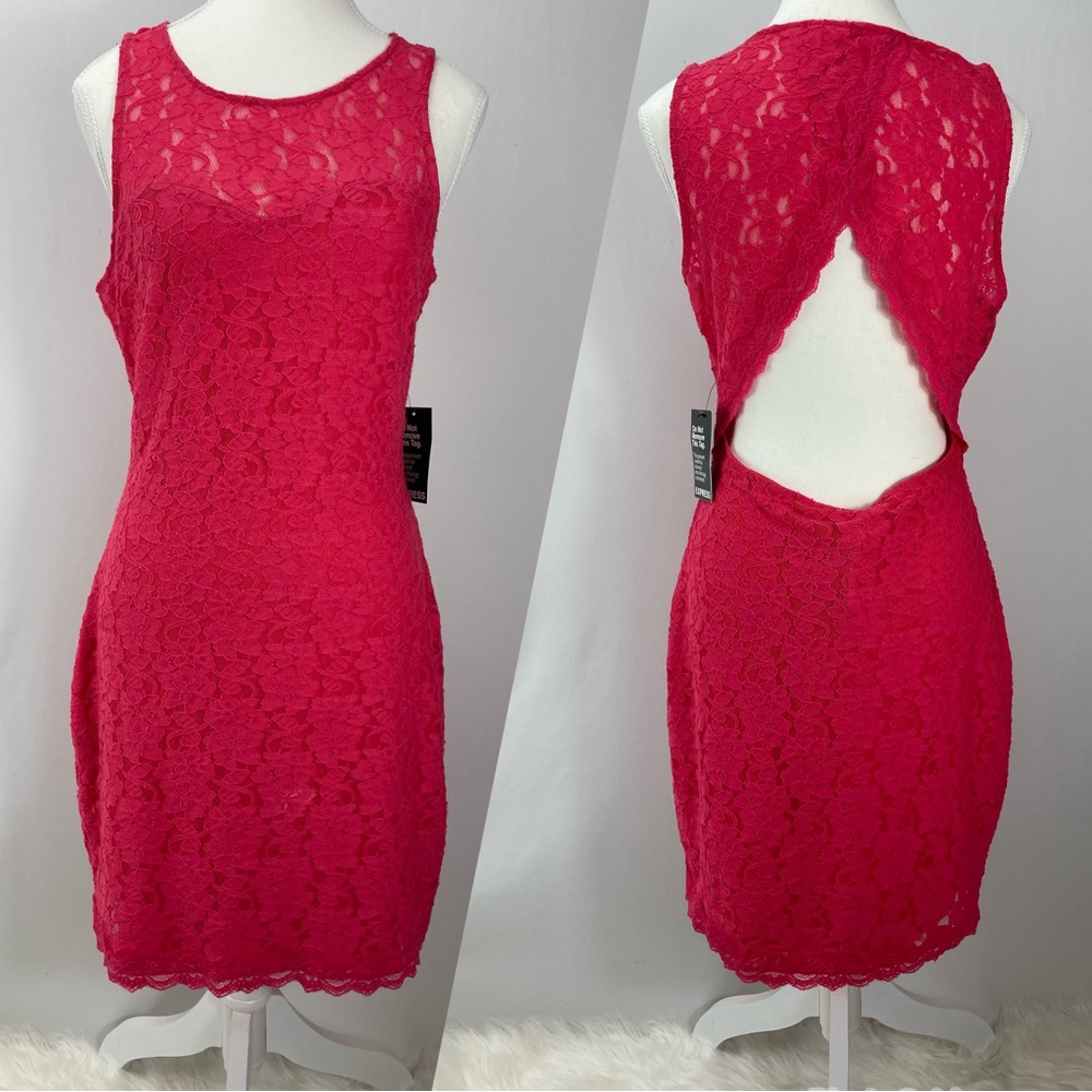 NWT Express Lace Body Con Fitted Dress W/Cut Out Open Back, Medium